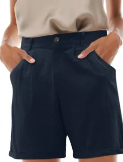 Outlet Women's Shorts Slacks Streetwear Stylish Short Natural Plain Pocket Buckle Comfy Outdoor Comfortable Street Daily Wear Going out Grey Navy Black White Summer Regular Fit Women Shorts