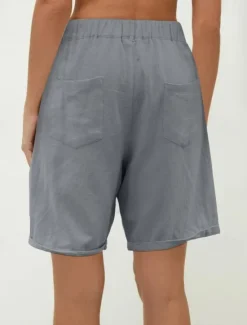 Outlet Women's Shorts Slacks Streetwear Stylish Short Natural Plain Pocket Buckle Comfy Outdoor Comfortable Street Daily Wear Going out Grey Navy Black White Summer Regular Fit Women Shorts