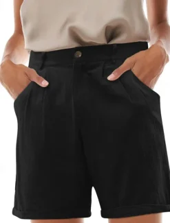 Outlet Women's Shorts Slacks Streetwear Stylish Short Natural Plain Pocket Buckle Comfy Outdoor Comfortable Street Daily Wear Going out Grey Navy Black White Summer Regular Fit Women Shorts