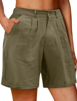 Outlet Women's Shorts Slacks Streetwear Stylish Short Natural Plain Pocket Buckle Comfy Outdoor Comfortable Street Daily Wear Going out Grey Navy Black White Summer Regular Fit Women Shorts