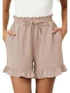 Online Women's Shorts Slacks Streetwear Casual Short Natural Plain Pocket Elastic Drawstring Design Breathability Soft Comfortable Micro-elastic Casual Going out Navy Apricot Black Summer Regular Fit Women Shorts