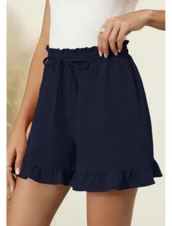 Online Women's Shorts Slacks Streetwear Casual Short Natural Plain Pocket Elastic Drawstring Design Breathability Soft Comfortable Micro-elastic Casual Going out Navy Apricot Black Summer Regular Fit Women Shorts
