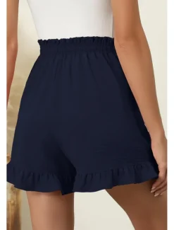 Online Women's Shorts Slacks Streetwear Casual Short Natural Plain Pocket Elastic Drawstring Design Breathability Soft Comfortable Micro-elastic Casual Going out Navy Apricot Black Summer Regular Fit Women Shorts