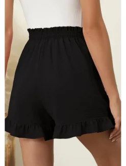 Online Women's Shorts Slacks Streetwear Casual Short Natural Plain Pocket Elastic Drawstring Design Breathability Soft Comfortable Micro-elastic Casual Going out Navy Apricot Black Summer Regular Fit Women Shorts