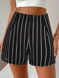 Best Women's Shorts Streetwear Casual Comfort Short High Waist Stripe Pocket Elastic Waist Print Comfort Breathability Soft Micro-elastic Vacation Casual Daily Weekend Black White Summer Spring Women Shorts
