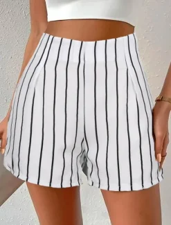 Best Women's Shorts Streetwear Casual Comfort Short High Waist Stripe Pocket Elastic Waist Print Comfort Breathability Soft Micro-elastic Vacation Casual Daily Weekend Black White Summer Spring Women Shorts