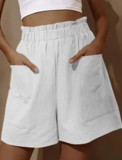 Best Women's Shorts Streetwear Simple Casual Short High Waist Plain Pocket Elastic Waist Breathable Soft Outdoor Micro-elastic Outdoor Vacation Casual Daily Black White Red Blue Summer Spring Regular Fit Women Shorts