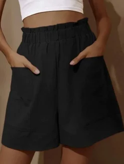 Best Women's Shorts Streetwear Simple Casual Short High Waist Plain Pocket Elastic Waist Breathable Soft Outdoor Micro-elastic Outdoor Vacation Casual Daily Black White Red Blue Summer Spring Regular Fit Women Shorts