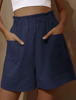 Best Women's Shorts Streetwear Simple Casual Short High Waist Plain Pocket Elastic Waist Breathable Soft Outdoor Micro-elastic Outdoor Vacation Casual Daily Black White Red Blue Summer Spring Regular Fit Women Shorts