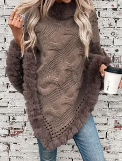 Hot Women's Shrug Casual Soft Pure Color Ribbed Turtleneck Knitted Long Sleeve Regular Tops Knit Outdoor Daily Weekend Fuchsia Apricot Fall Winter Women Shrugs & Capes