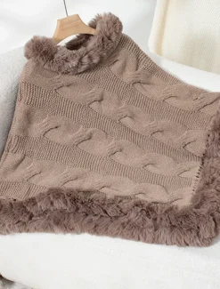 Hot Women's Shrug Casual Soft Pure Color Ribbed Turtleneck Knitted Long Sleeve Regular Tops Knit Outdoor Daily Weekend Fuchsia Apricot Fall Winter Women Shrugs & Capes