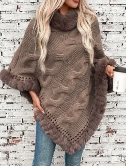 Hot Women's Shrug Casual Soft Pure Color Ribbed Turtleneck Knitted Long Sleeve Regular Tops Knit Outdoor Daily Weekend Fuchsia Apricot Fall Winter Women Shrugs & Capes
