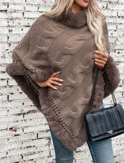 Hot Women's Shrug Casual Soft Pure Color Ribbed Turtleneck Knitted Long Sleeve Regular Tops Knit Outdoor Daily Weekend Fuchsia Apricot Fall Winter Women Shrugs & Capes