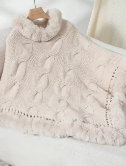 Hot Women's Shrug Casual Soft Pure Color Ribbed Turtleneck Knitted Long Sleeve Regular Tops Knit Outdoor Daily Weekend Fuchsia Apricot Fall Winter Women Shrugs & Capes