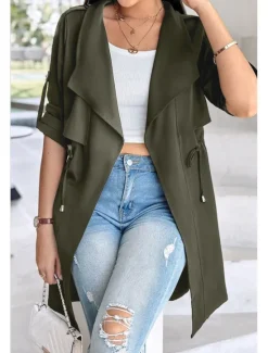 Sale Women's Shrugs Daily Classic Long Sleeve V Neck Long Tops Work Daily Black Army Green Khaki Spring Fall Winter Women Puffers & Parka
