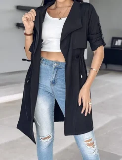 Sale Women's Shrugs Daily Classic Long Sleeve V Neck Long Tops Work Daily Black Army Green Khaki Spring Fall Winter Women Puffers & Parka