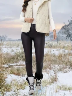 Hot Women's Shrugs Solid Color Basic Casual Long Sleeve V Neck Regular Tops Daily Patchwork Buttons Fall Winter Women Puffers & Parka