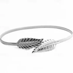 Online Women's Skinny Belt Nylon Metal Bucke Leaf Decor Classic Wedding Party Golden 2# leaves 2# leaves Gold Women Belt