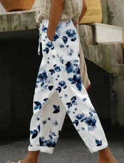 Best Women's Skinny Elegant Vacation Vintage Full Length High Waist Graphic Striped Printing Soft Breathable Micro-elastic Outdoor Daily Ash Robin's Egg Blue Pink Purple Summer Spring Loose Fit Women Pants