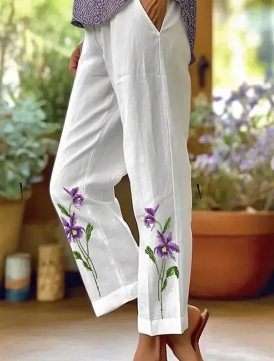 Sale Women's Skinny Elegant Vacation Vintage Full Length High Waist Floral Graphic Printing Breathable Soft Micro-elastic Formal Outdoor Vacation White Blue Purple Green Summer Spring Regular Fit Women Pants