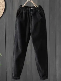 Sale Women's Skinny Slacks Fleece Corduroy Pants Trousers Full Length Streetwear Simple Daily Black Pink M L Fall Winter Women Pants
