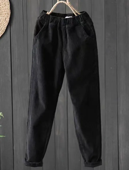 Sale Women's Skinny Slacks Fleece Corduroy Pants Trousers Full Length Streetwear Simple Daily Black Pink M L Fall Winter Women Pants