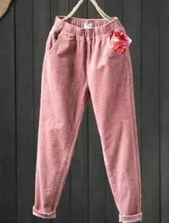 Sale Women's Skinny Slacks Fleece Corduroy Pants Trousers Full Length Streetwear Simple Daily Black Pink M L Fall Winter Women Pants