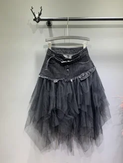 Clearance Women's Skirt A Line Basic Long Carnival Costumes Ladies Asymmetrical Skirts Color Block Solid Colored Pleated Tulle Vacation Daily Wear Black Light Blue Summer Denim Women Skirts