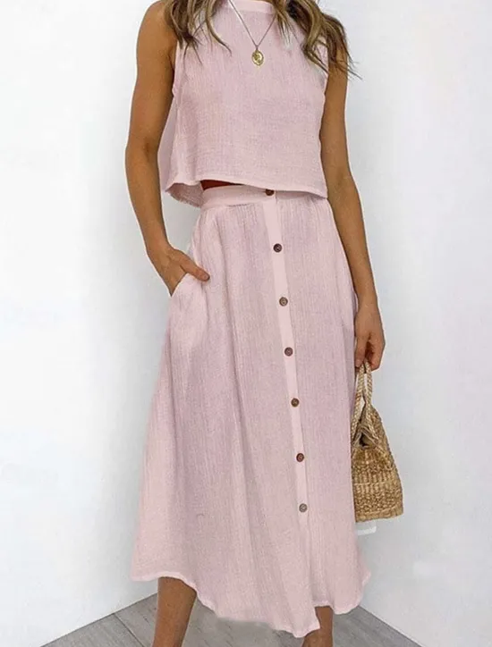 Online Women's Skirt A Line Basic Casual Maxi High Waist Skirts Solid Colored Pocket Casual Daily Weekend White Yellow Pink Red Summer Cotton Women Skirts|Dresses