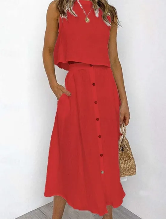 Online Women's Skirt A Line Basic Casual Maxi High Waist Skirts Solid Colored Pocket Casual Daily Weekend White Yellow Pink Red Summer Cotton Women Skirts|Dresses