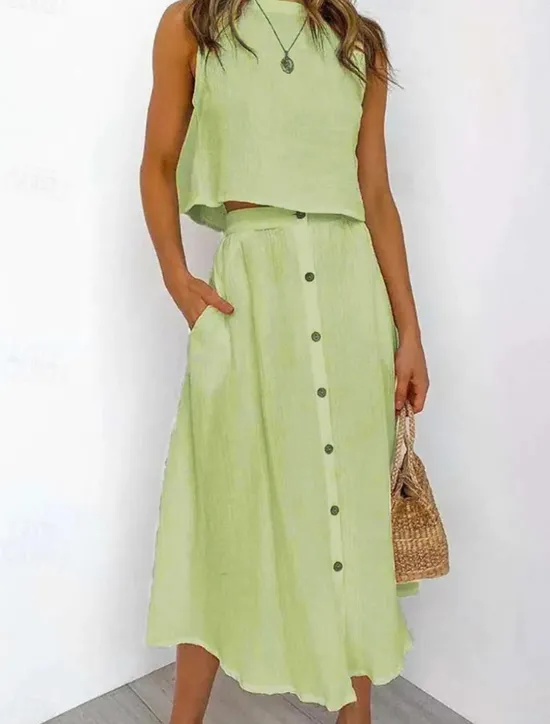 Online Women's Skirt A Line Basic Casual Maxi High Waist Skirts Solid Colored Pocket Casual Daily Weekend White Yellow Pink Red Summer Cotton Women Skirts|Dresses