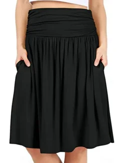 Outlet Women's Skirt A Line Basic Casual Knee-length High Waist Skirts Solid Colored Pocket Casual Daily Weekend Camel Wine Black Army Green Summer Cotton Women Skirts