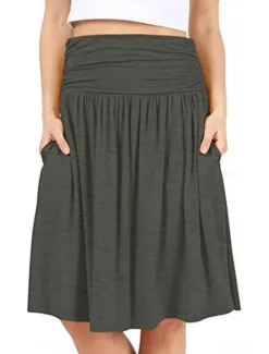 Outlet Women's Skirt A Line Basic Casual Knee-length High Waist Skirts Solid Colored Pocket Casual Daily Weekend Camel Wine Black Army Green Summer Cotton Women Skirts