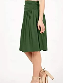 Outlet Women's Skirt A Line Basic Casual Knee-length High Waist Skirts Solid Colored Pocket Casual Daily Weekend Camel Wine Black Army Green Summer Cotton Women Skirts