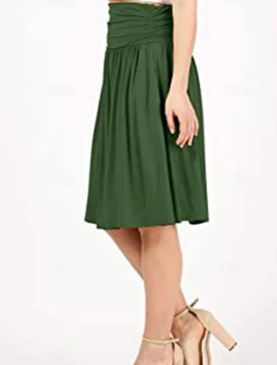 Outlet Women's Skirt A Line Basic Casual Knee-length High Waist Skirts Solid Colored Pocket Casual Daily Weekend Camel Wine Black Army Green Summer Cotton Women Skirts