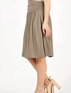 Outlet Women's Skirt A Line Basic Casual Knee-length High Waist Skirts Solid Colored Pocket Casual Daily Weekend Camel Wine Black Army Green Summer Cotton Women Skirts