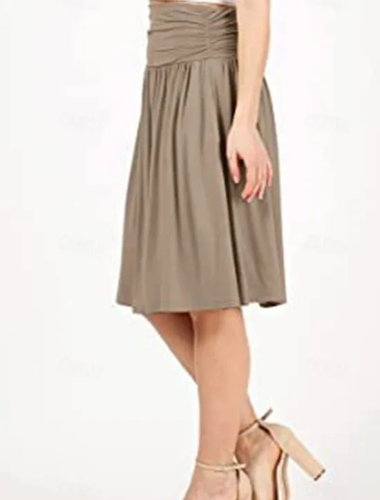 Outlet Women's Skirt A Line Basic Casual Knee-length High Waist Skirts Solid Colored Pocket Casual Daily Weekend Camel Wine Black Army Green Summer Cotton Women Skirts