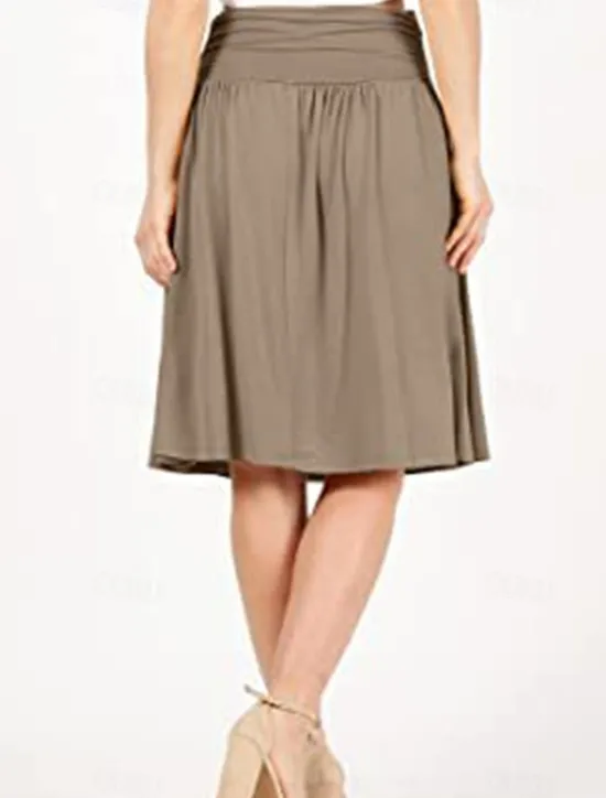 Outlet Women's Skirt A Line Basic Casual Knee-length High Waist Skirts Solid Colored Pocket Casual Daily Weekend Camel Wine Black Army Green Summer Cotton Women Skirts