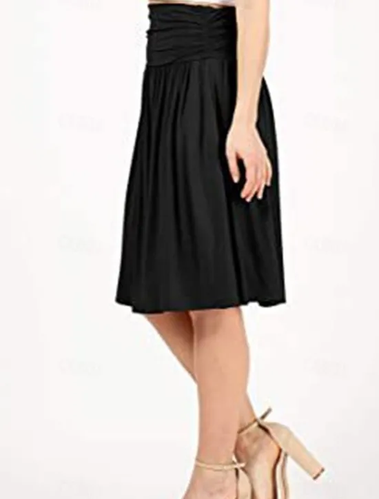 Outlet Women's Skirt A Line Basic Casual Knee-length High Waist Skirts Solid Colored Pocket Casual Daily Weekend Camel Wine Black Army Green Summer Cotton Women Skirts
