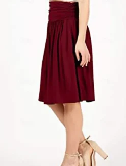 Outlet Women's Skirt A Line Basic Casual Knee-length High Waist Skirts Solid Colored Pocket Casual Daily Weekend Camel Wine Black Army Green Summer Cotton Women Skirts