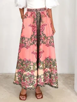 Best Women's Skirt A Line Bohemia Casual Maxi High Waist Skirts Floral Print Micro-elastic Street Daily Summer Polyester Women Skirts