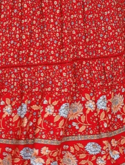 Sale Women's Skirt A Line Bohemia Casual Maxi High Waist Skirts Floral Print Micro-elastic Street Daily Red Apricot Summer Polyester Rayon Women Skirts
