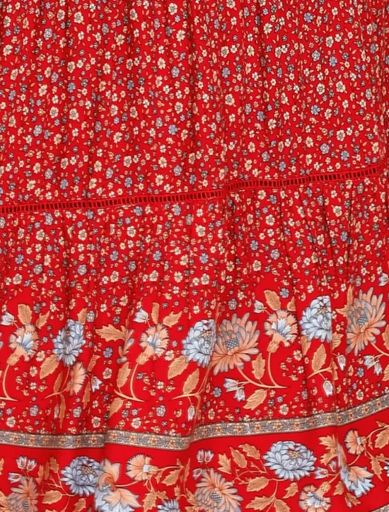 Sale Women's Skirt A Line Bohemia Casual Maxi High Waist Skirts Floral Print Micro-elastic Street Daily Red Apricot Summer Polyester Rayon Women Skirts