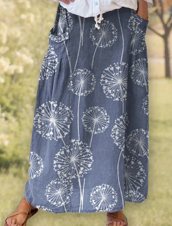 Outlet Women's Skirt A Line Bohemia Vintage Casual Maxi High Waist Skirts Floral Pocket Print Micro-elastic Street Daily White Blue Green Gray Summer Polyester Cotton Blend Women Skirts