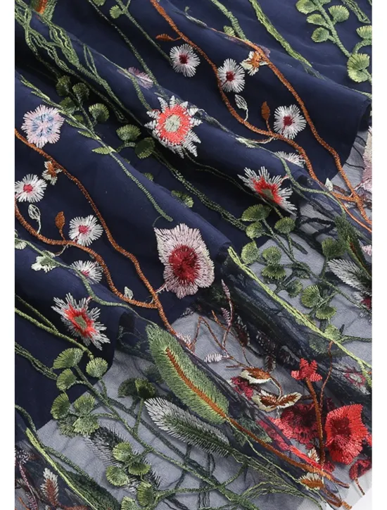 Hot Women's Skirt A Line Elegant Fashion Casual Maxi High Waist Skirts Floral Embroidered Micro-elastic Street Daily Black White Red Blue Summer Polyester Women Skirts