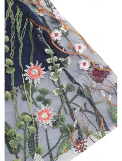 Hot Women's Skirt A Line Elegant Fashion Casual Maxi High Waist Skirts Floral Embroidered Micro-elastic Street Daily Black White Red Blue Summer Polyester Women Skirts