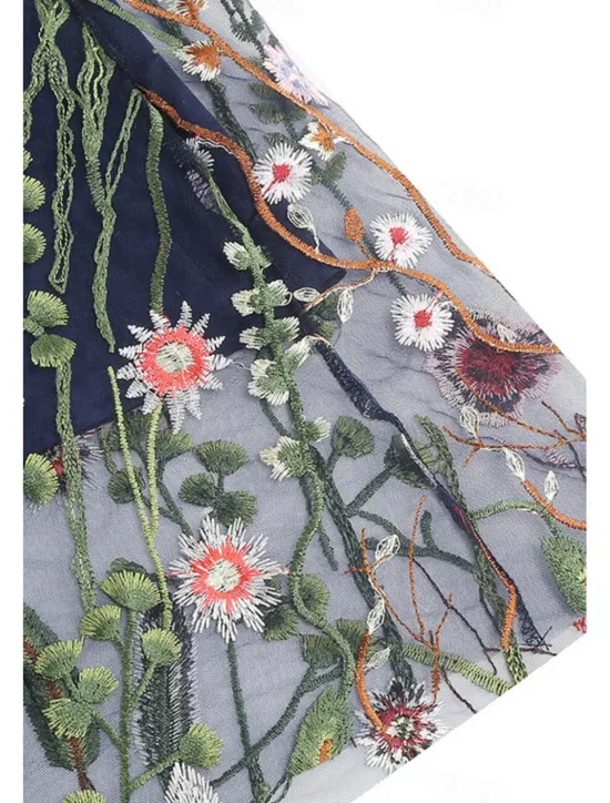 Hot Women's Skirt A Line Elegant Fashion Casual Maxi High Waist Skirts Floral Embroidered Micro-elastic Street Daily Black White Red Blue Summer Polyester Women Skirts