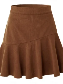 Best Women's Skirt A Line Elegant Fashion Casual Mini High Waist Skirts Solid Colored Ruched Vacation Street Black Brown Beige Spring & Summer Corduroy Women Skirts