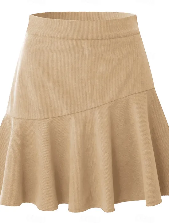 Best Women's Skirt A Line Elegant Fashion Casual Mini High Waist Skirts Solid Colored Ruched Vacation Street Black Brown Beige Spring & Summer Corduroy Women Skirts