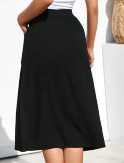 Clearance Women's Skirt A Line Fashion Casual Midi High Waist Skirts Plain Micro-elastic Street Daily Black Yellow Pink Navy Blue Summer Polyester Women Skirts